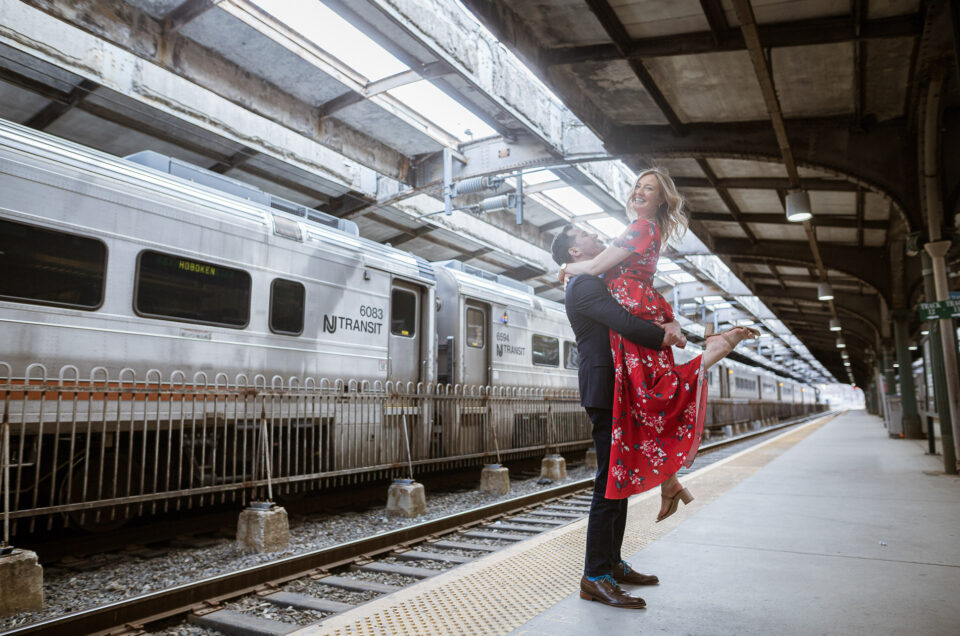 Megan and Jon Engagement Photo at Hoboken Train Station