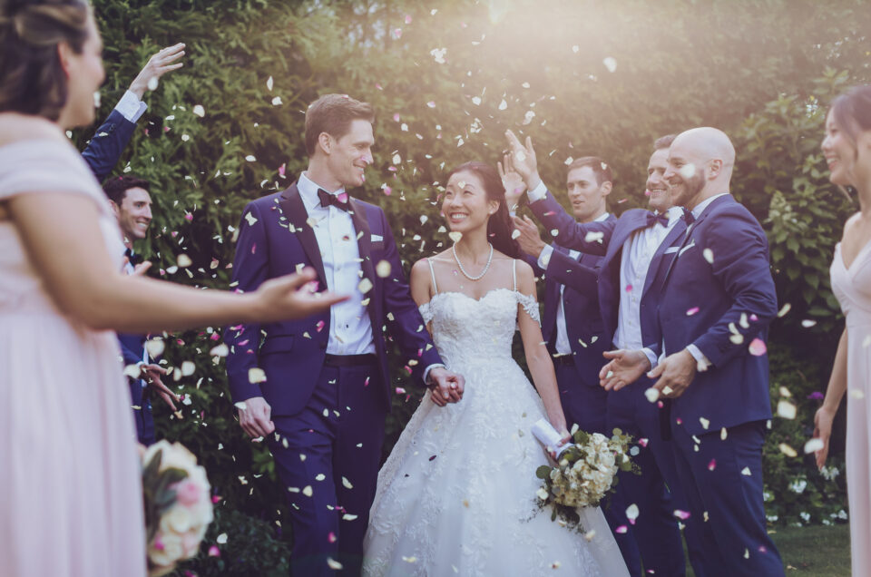 Tiffany and Darren's outdoor group wedding bridal portrait